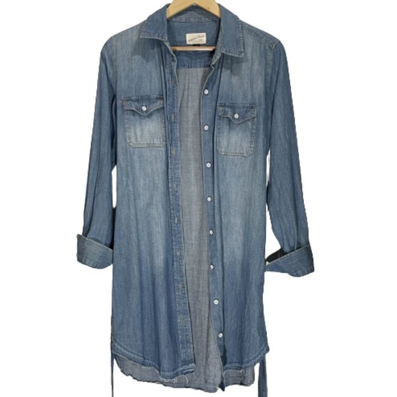 Universal Thread Blue Cotton Denim Button Front Western Dress Waist Belt Size XS - Picture 4 of 6